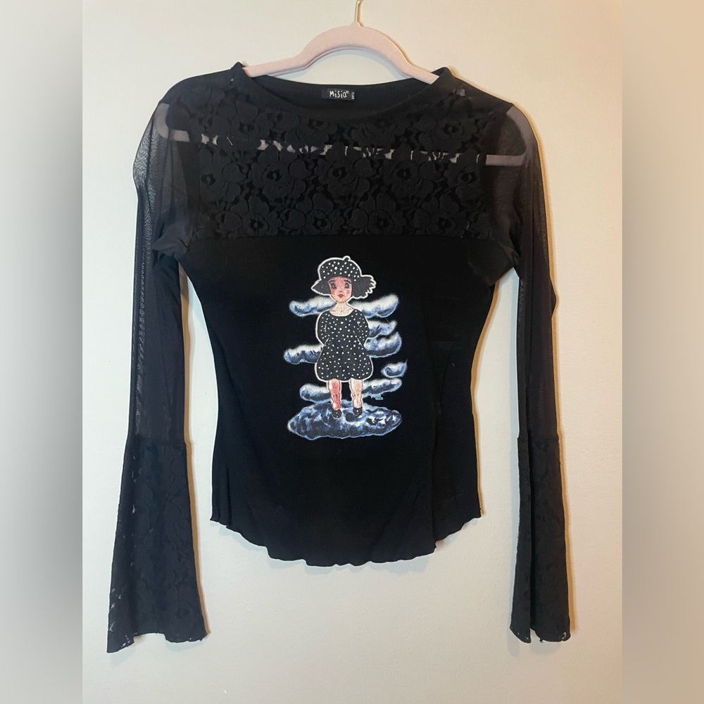 Misia Black Mesh/Lace top with graphic